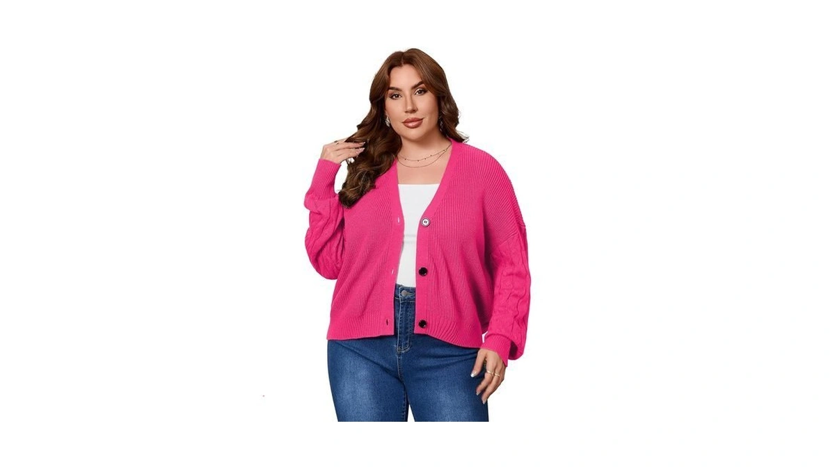Women's Plus Size Short Cardigans Fall Oversized Button Up Sweater