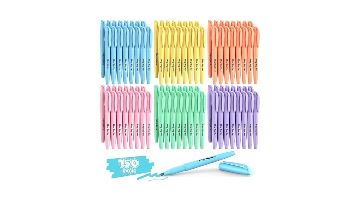 150 Count Pastel Highlighters Assorted Colors Bulk - Chisel Tip,