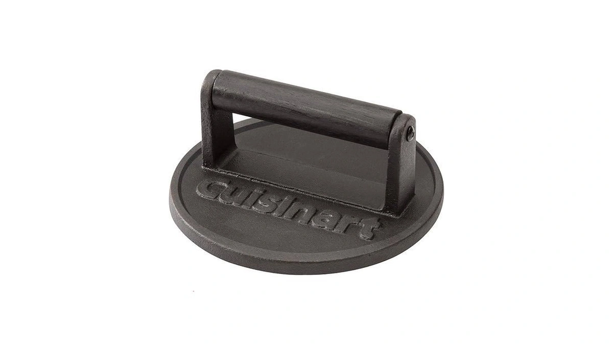 Cuisinart 6.5" Cast Iron Smashed Burger Press, Round Flat Edge