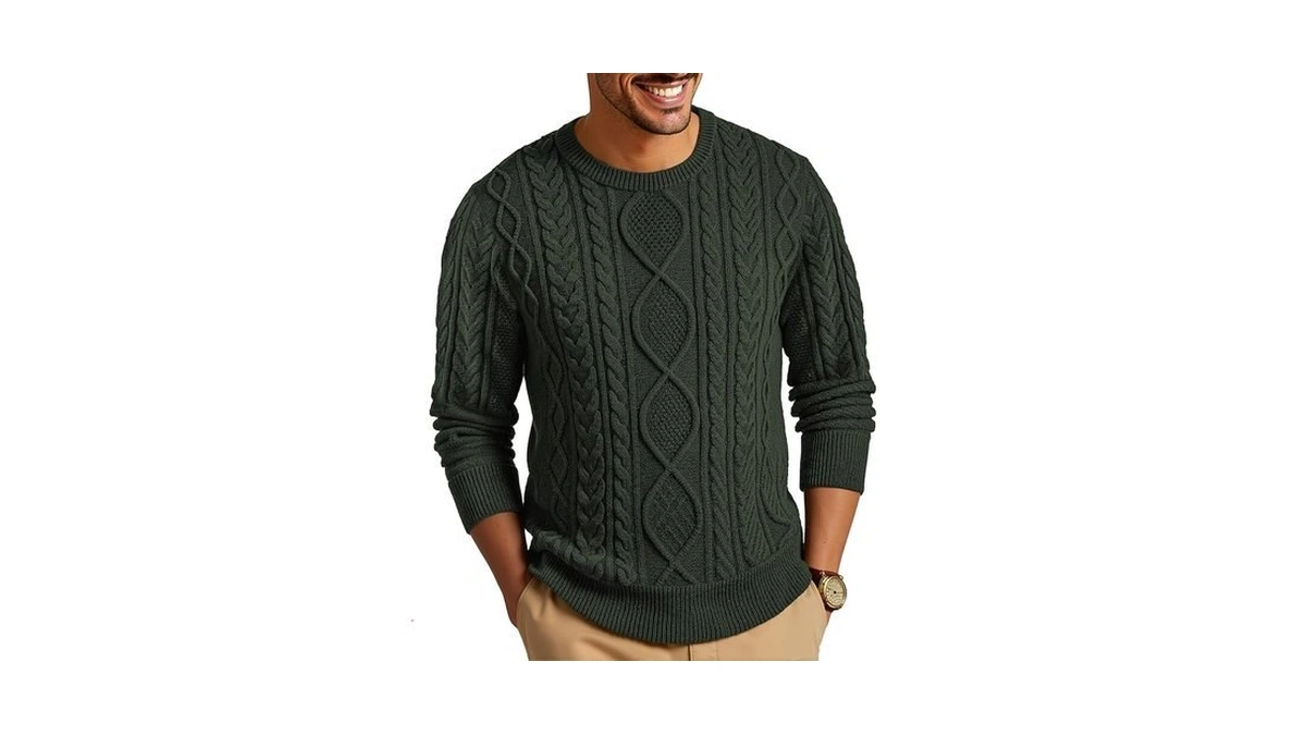 Rqp Mens Crewneck Sweater Cable Knit Sweater Classic Fisherman Pullover