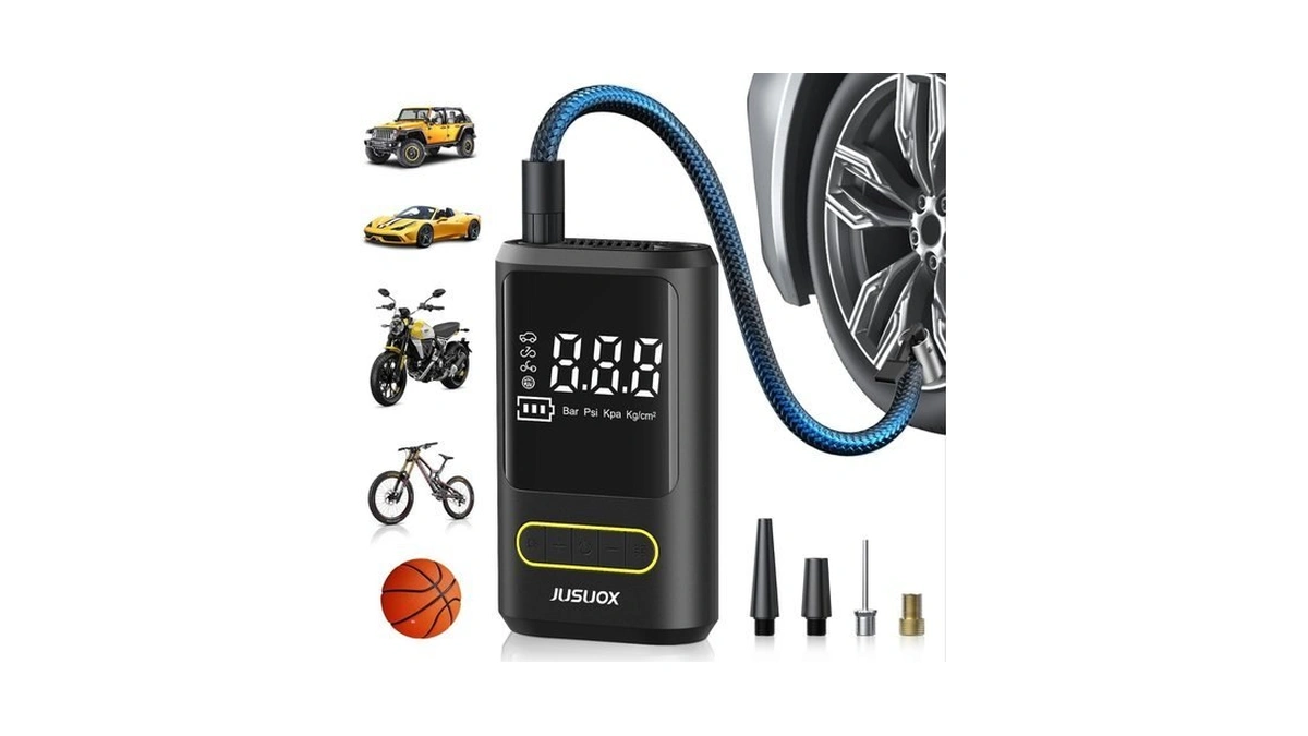 Jusuox Tire Inflator Portable Air Compressor, Electric Bike Pump With