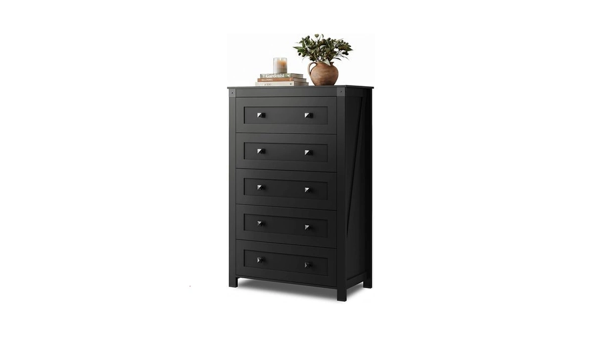 Galaxhero Farmhouse Black Tv Stand, 5 Drawer Tv Console, Tall