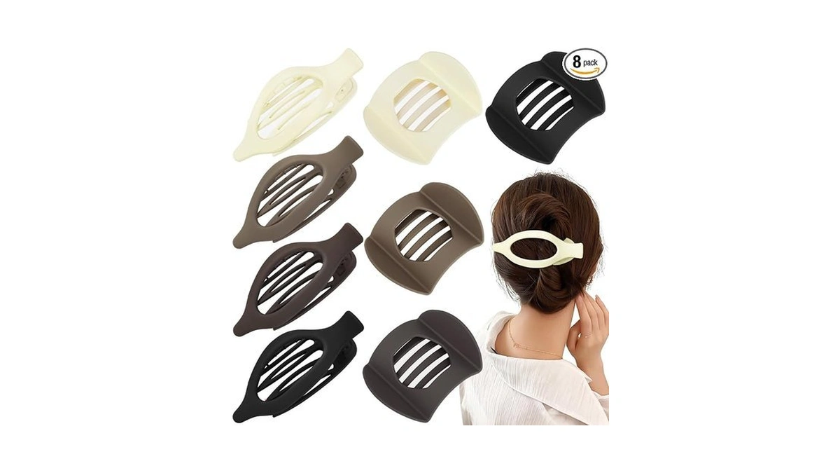 Obeoby 8 Pcs Flat Claw Clips For Women, 2 Types