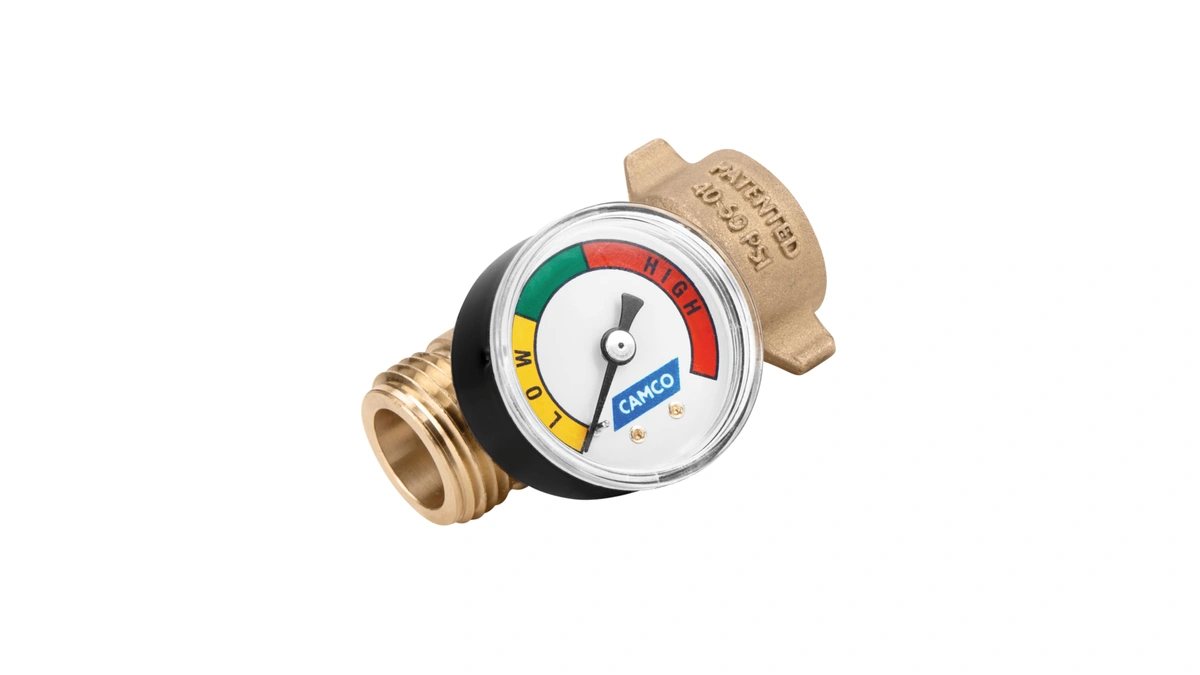 Camco Brass Water Pressure Regulator With Gauge- Helps Protect Rv