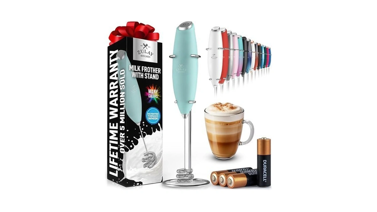 Zulay Kitchen Powerful Milk Frother Wand With Duracell Batteries -