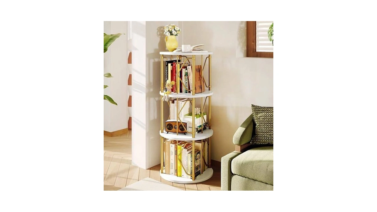 3 Tier Rotating Bookshelf Tower, Revolving Bookcase, 360° Round Spinning