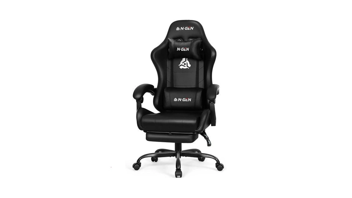 N-gen Gaming Video Gaming Chair With Footrest Lumbar Support For