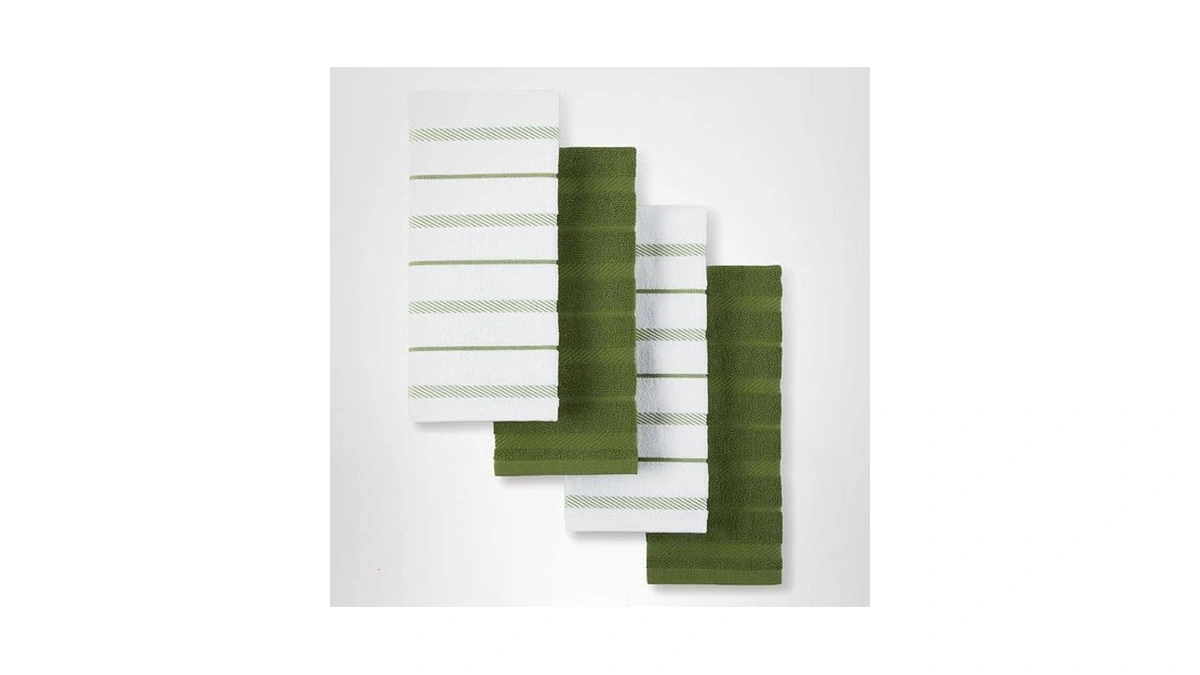 Kitchenaid Albany Kitchen Towel 4-pack Set, Matcha Green/white, 16"x26"