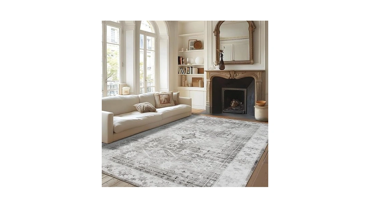 Auemtyn 8x10 Washable Area Rug For Living Room, Grey Rug