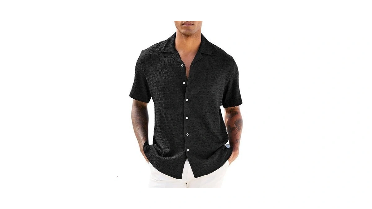 Curbodo Mens Textured Button Down Shirts Casual Summer Short Sleeve