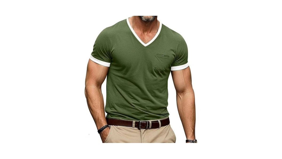 Angbater Menβs Muscle V Neck Shirts Short Sleeve Casual Slim