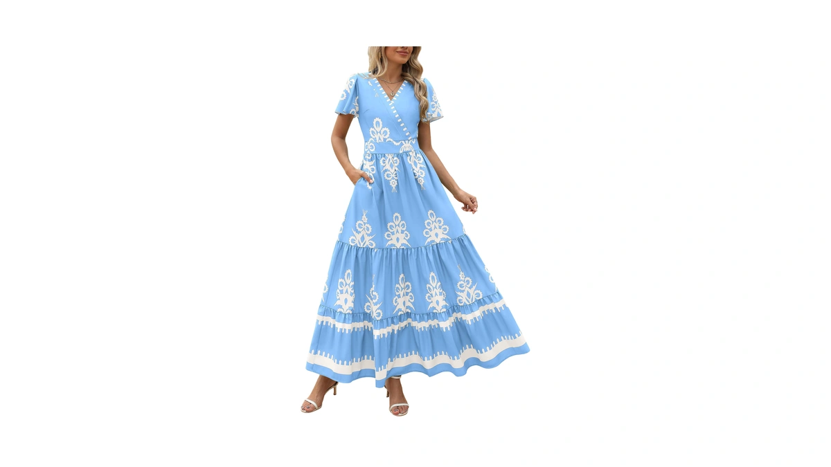 Prettygarden Womens 2026 Summer Casual V Neck Boho Maxi Dress