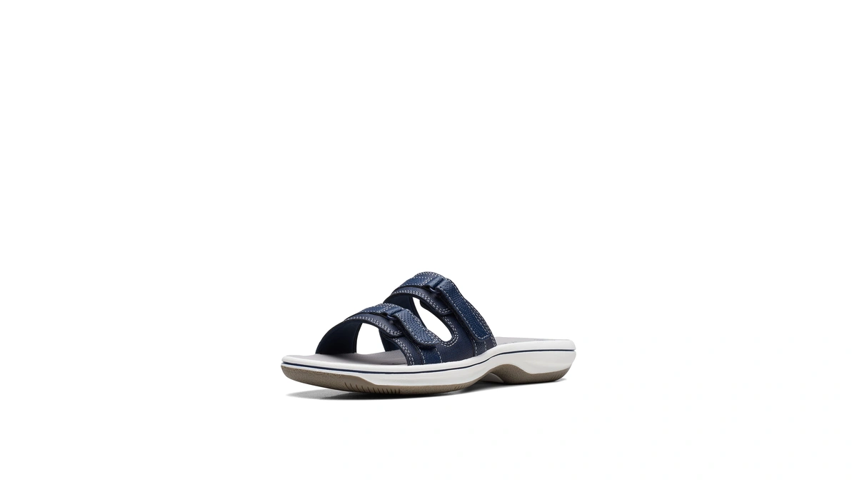 Clarks Cloudsteppers Women's Breeze Piper Slide Sandal, Navy Synthetic, 12