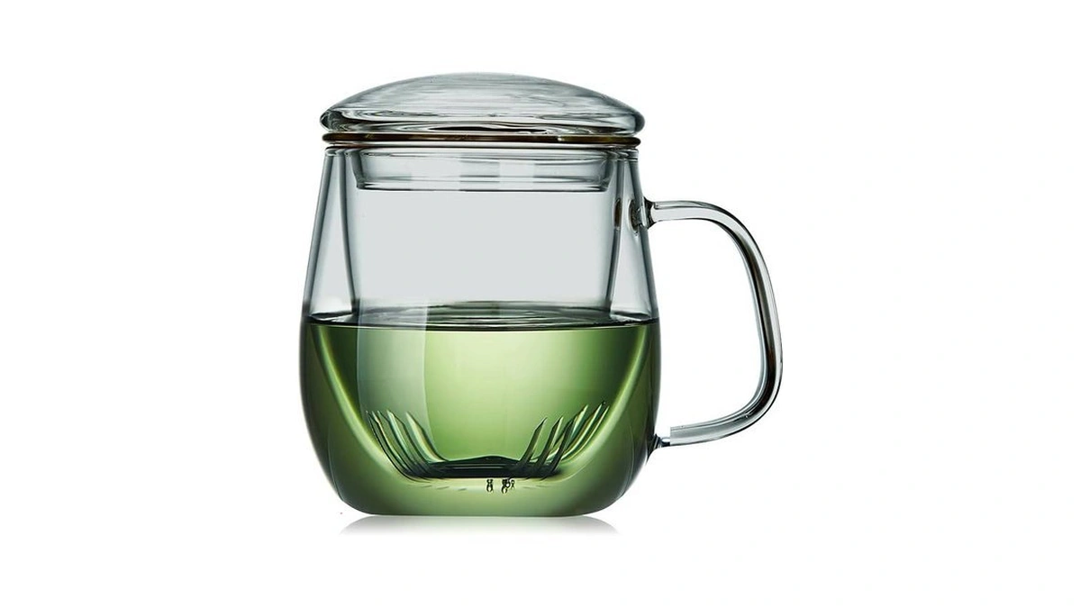Glass Tea Cup With Infuser And Lid, 17.6oz/520ml Large Borosilicate