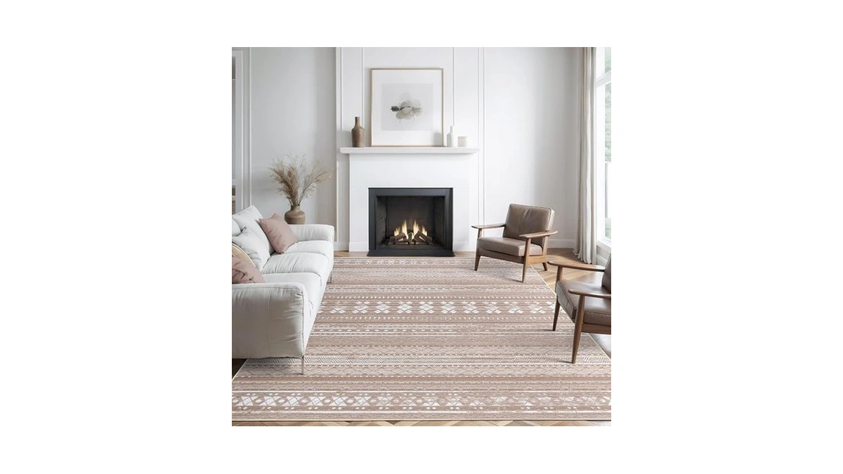 Auemtyn 9x12 Washable Area Rug, Boho Moroccan Low Pile Non-slip