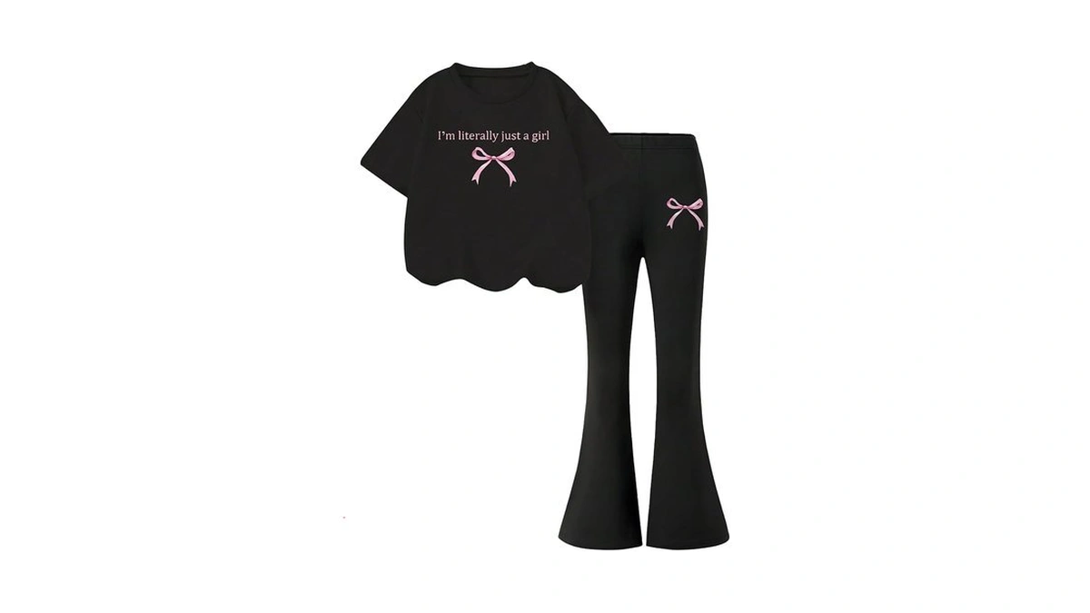 Verdusa Girl's 2 Piece Outfits Short Sleeve Bow Tees And
