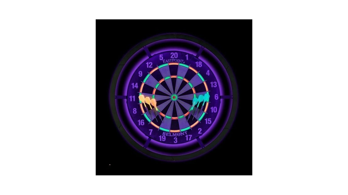 Eastpoint Blacklight Dart Board - 18" Bristle Sisal 6 Steel