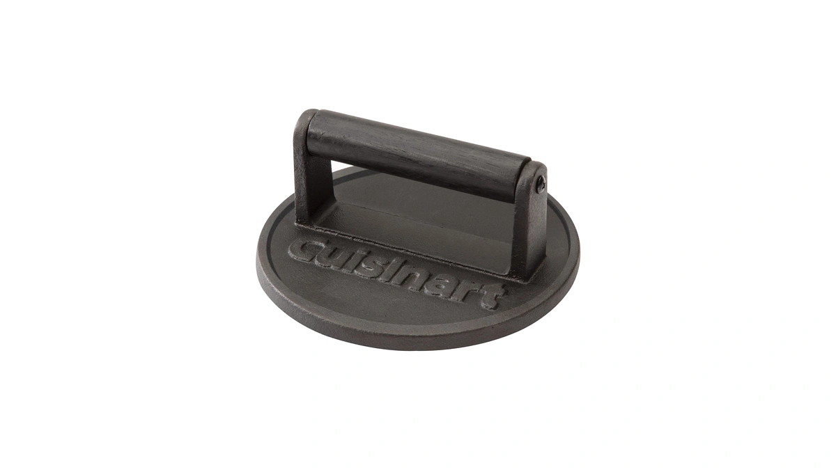 Cuisinart 6.5" Cast Iron Smashed Burger Press, Round Flat Edge