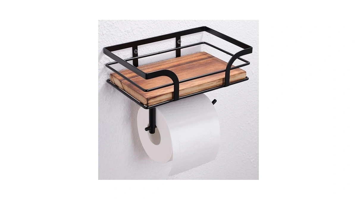 Aidili Rustic Farmhouse Toilet Paper Holder With Shelf - Farmhouse