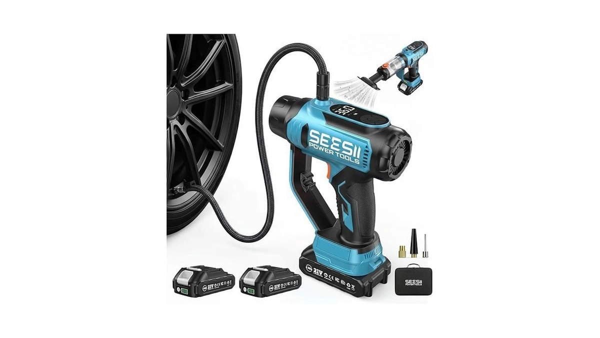 Seesii 2-in-1 Tire Inflator & Car Vacuum With 2×2000mah Batteries,