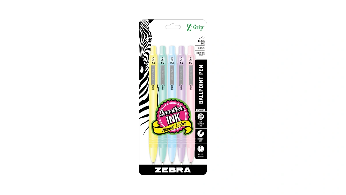 Zebra Pen Z-grip Pastel Retractable Ballpoint Pen, Assorted Color Barrels,