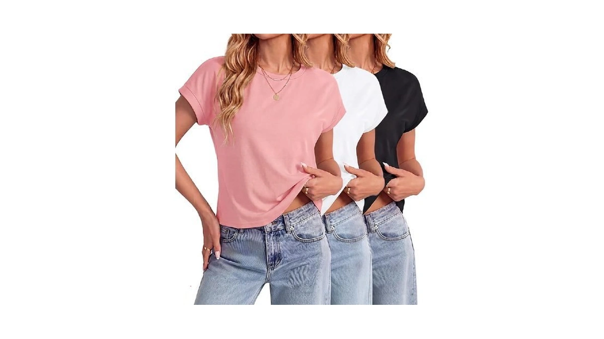 Jinkesi 3 Pack Women Cap Sleeve Crop Tops Basic T