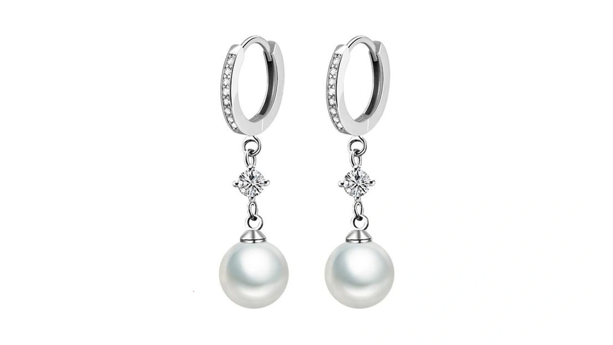 925 Sterling Silver Pearl Dangle Earrings For Women Cz Drop
