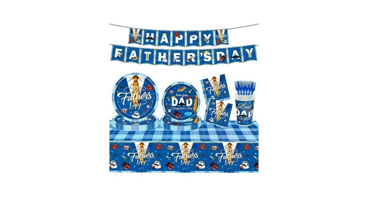 122 Pcs Happy Fathers Day Decorations, Father's Day Tableware Set