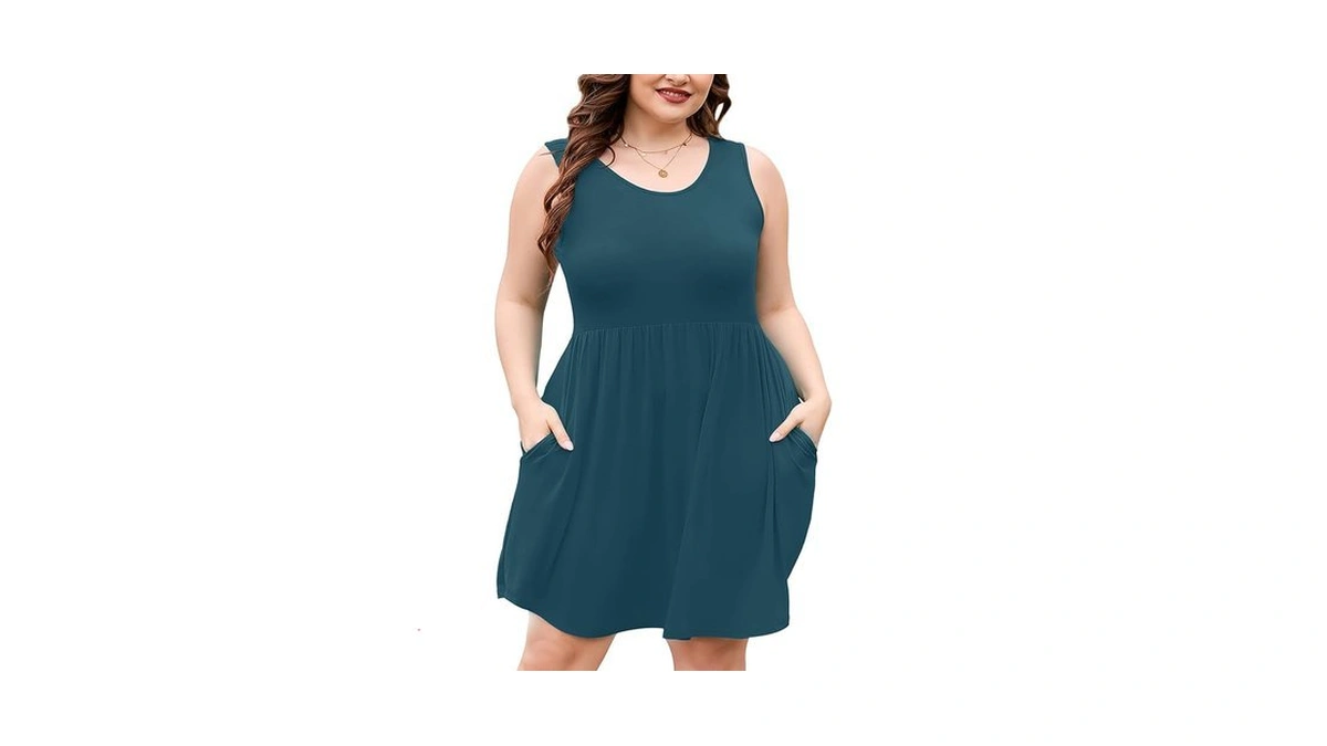 Auslook Plus Size Summer Tank Dress For Women Lake Blue