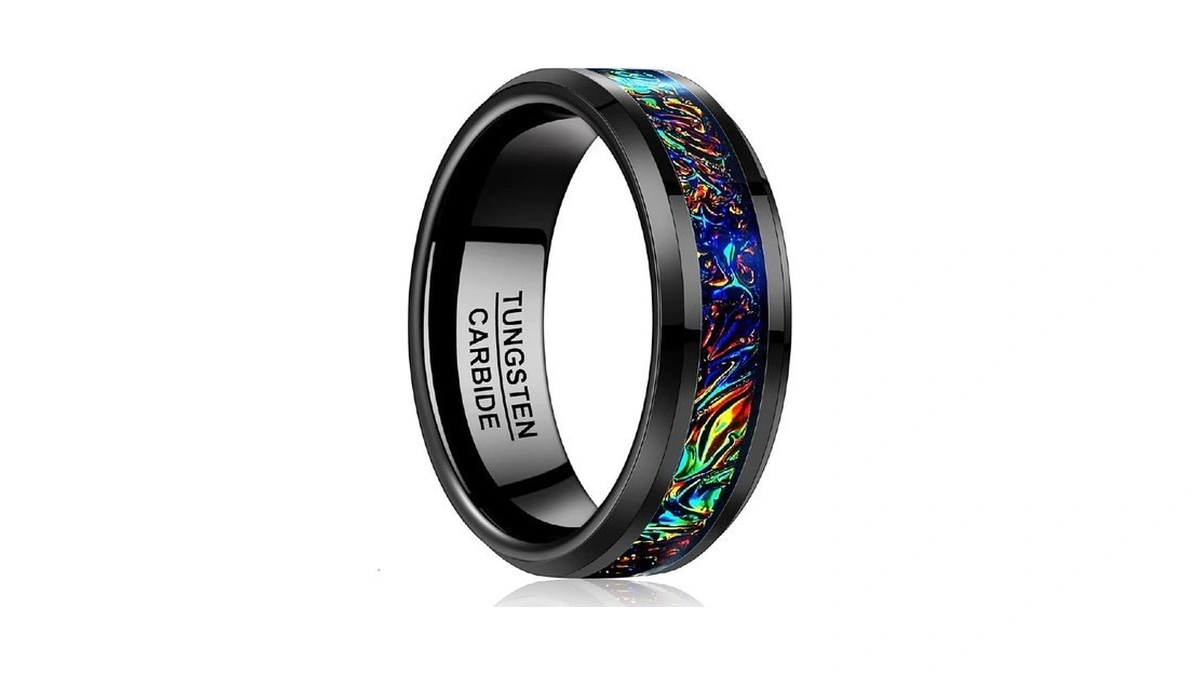 Nuncad 8mm Black Tungsten Carbide Wedding Ring For Men, Size