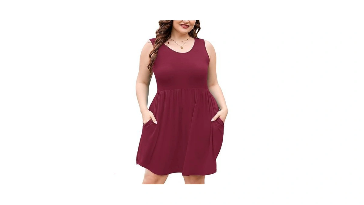 Auslook Plus Size Summer Tank Dress For Women Burgundy 5x
