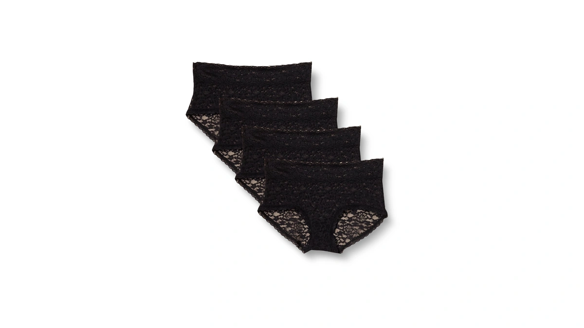 Amazon Essentials Women's 4-pack Lace Stretch Hipster Panty Underwear, Black,