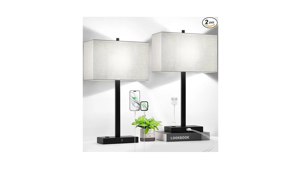 21" Touch Bedside Lamps With 2 Usb & Ac Outlets,