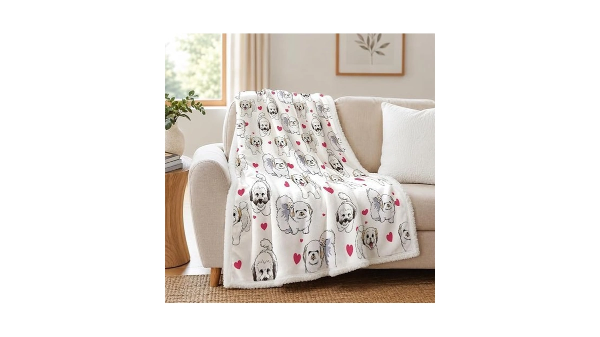 Blessliving Shih Tzu White Throw Blanket With Dense Dog Patterns