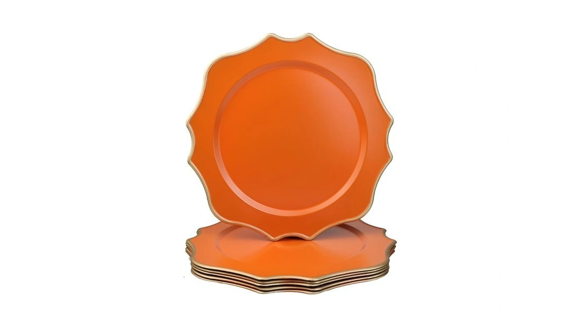 Omuriko Orange Chargers For Dinner Plates, 13 Inch Scalloped Plastic