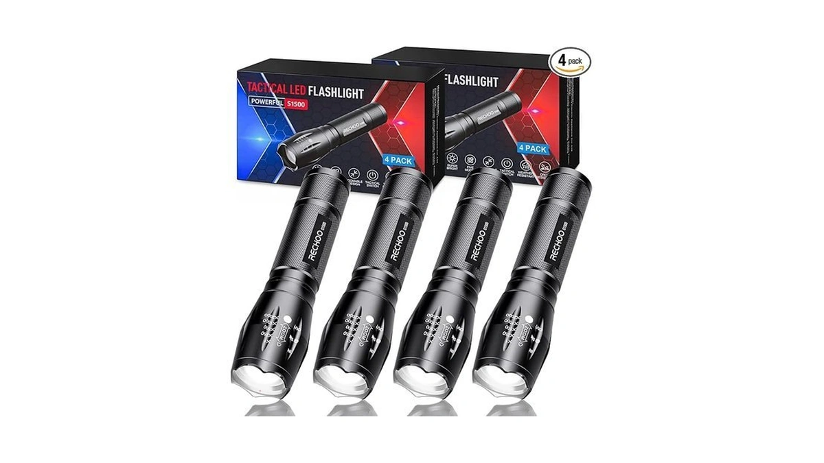 Rechoo Tactical Flashlight 4 Pack, Bright Zoomable Led Flashlight With