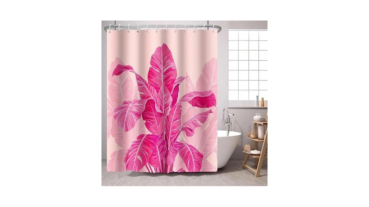 Pedbanro Tropical Shower Curtain Hawaiian Summer Pink Banana Leaf Waterproof