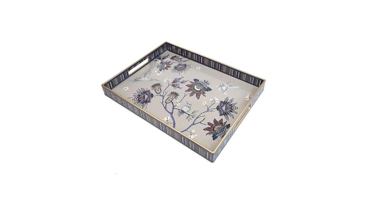 Omuriko Rectangle Plastic Serving Tray With Handles, Elegant Decorative Tray
