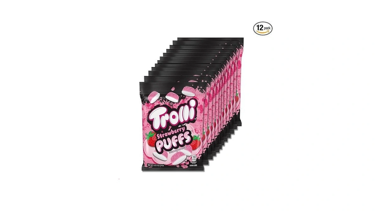 Trolli Strawberry Puffs, Sour Gummy Worms Candy, 4.25 Ounce Bags
