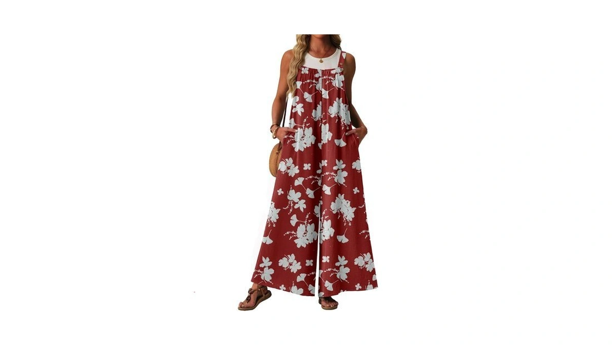 Lepunuo Womens Casual Jumpsuits Summer Boho Wide Leg Rompers Sleeveless