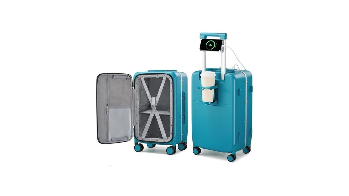 Hanke 24 Inch Checked Luggage With Cup Holder And Usb