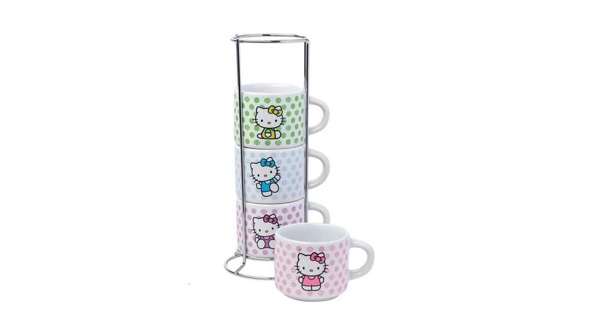 Silver Buffalo Sanrio Hello Kitty Polka Dots 4pc Stackable Ceramic