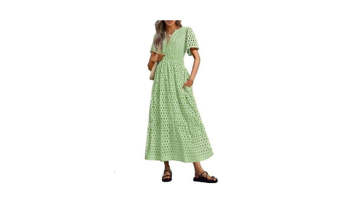 Prettygarden Womens 2026 Summer Maxi Dress Short Sleeve V Neck