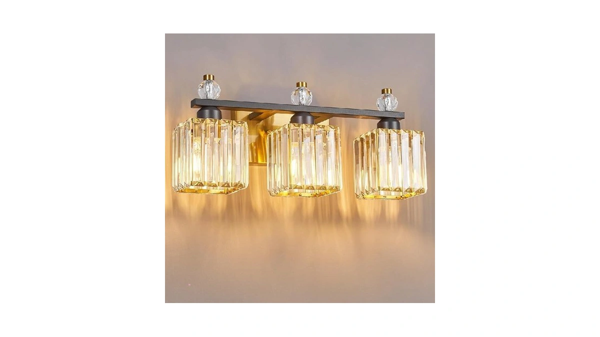 Fdpby 3-light Modern Crystal Vanity Light - Black Gold Bathroom