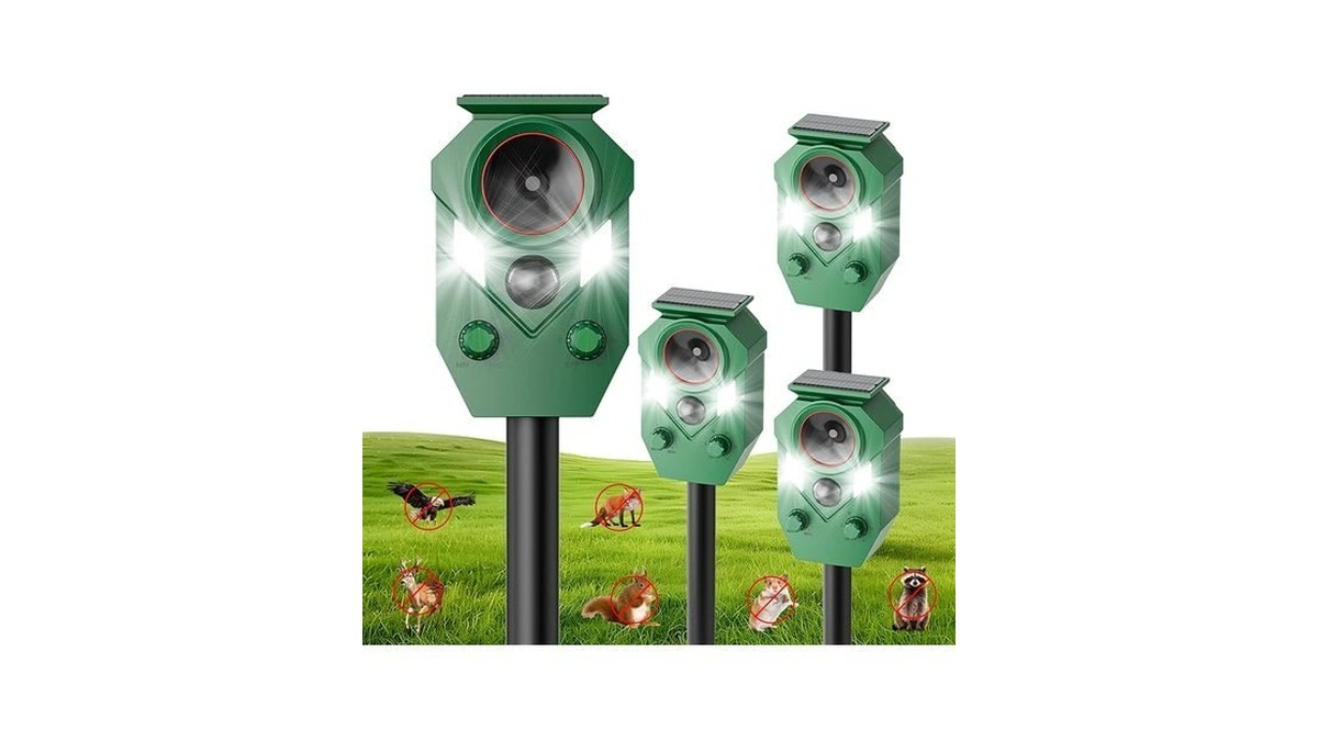 Solar Powered Ultrasonic Animal Repeller With Motion & Led Strobe