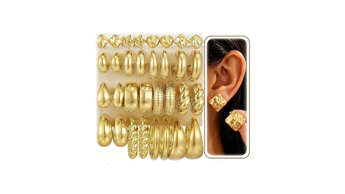 16 Pairs Starfish Chunky Gold Hoop Earrings Set For Women,
