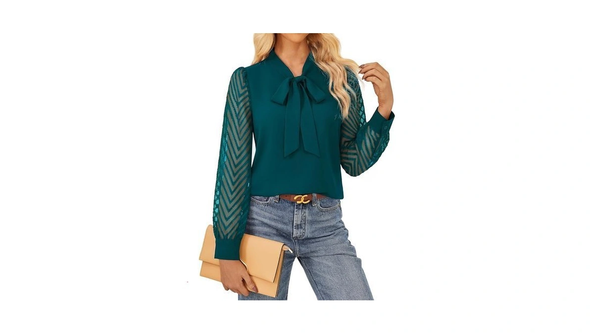 Garce Karin Women Bow Tie Neck Tops 2026 Fall Lace