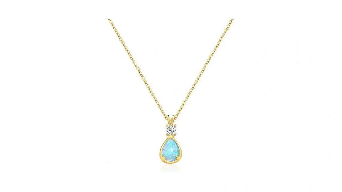 Fimewon Gold Pendant Necklaces For Women Dainty Opal Necklace Tear