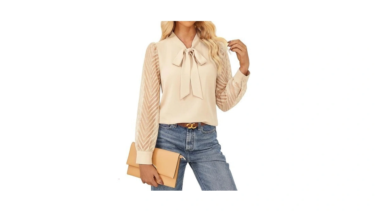Garce Karin Women Bow Tie Neck Tops 2026 Fall Lace