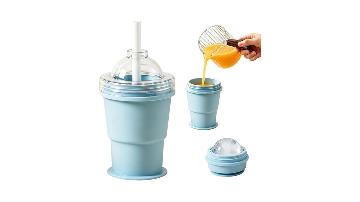 Ice Cube Tray Silicone Slushy Cup 2-in-1, Portable Ice Coffee